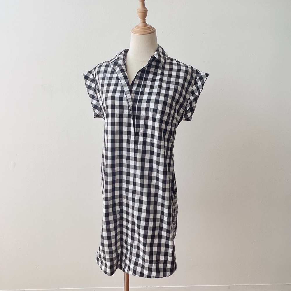 J. CREW Gingham Cotton Poplin Cuffed Short Sleeve Shift Shirt Dress XS